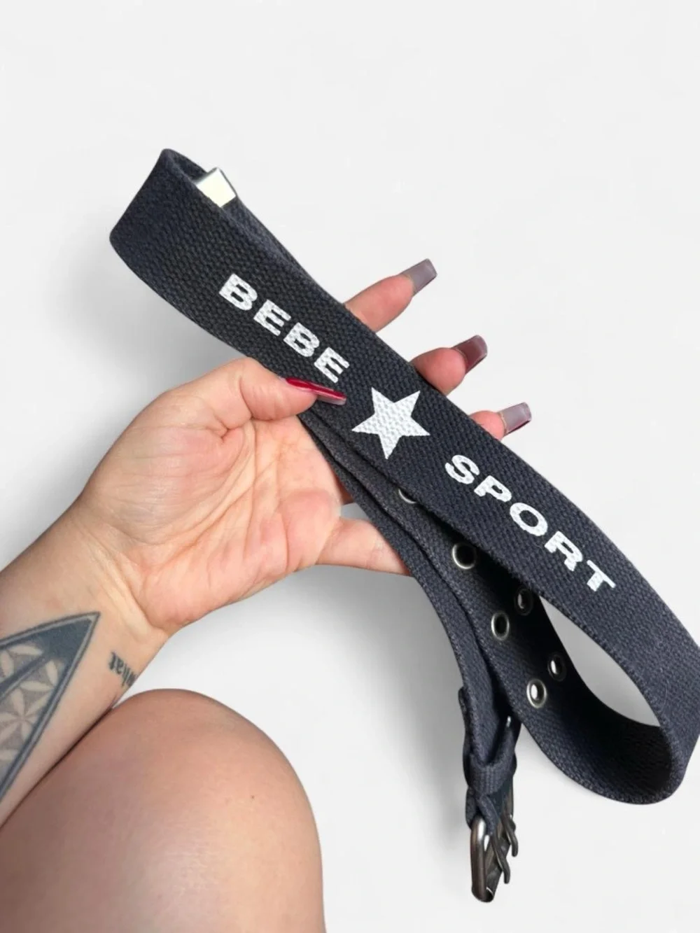 Y2K BEBE Sport Canvas Grommet Waist Belt in Dark Gray